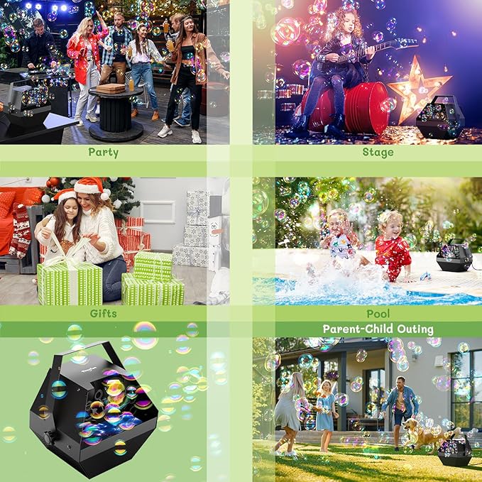 Theefun Bubble Machine: Remote Control 750ML Metal Bubble Blower Machine with High Output, Plug-in Automatic Bubble Maker Bubble Toys for Parties Wedding Birthday Indoor Outdoor Use with AC Adapter