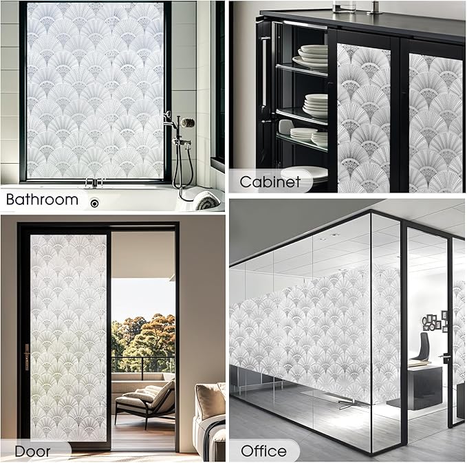 Beautyhero Window Privacy Film, Frosted Reeded Glass Cling, 3D Decorative Coverings with UV Blocking, Static Cling Tint for Bathroom Doors Cabinet