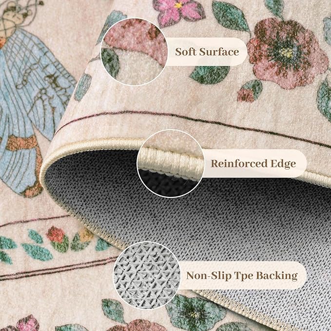 3x5 Washabl Rug with Insect Print - Bug Rug Non-Shedding Stain Resistant Soft Small Carpet for Bedroom, Low Pile Ultra-Thin Machine Washable Carpet for Nursery,Entrance, Office (3'x5' Beige)