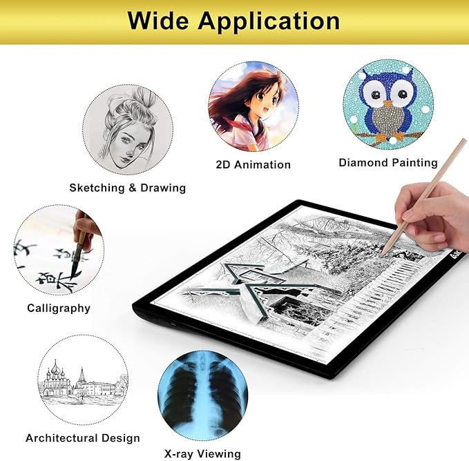LED Light Pad, ELICE A4 Wireless Battery Powered Light Pad Artcraft Tracing Pad Light Box Dimmable Brightness Rechargeable Light Board with Bag for Artists Drawing Sketching Animation X-ray Viewing