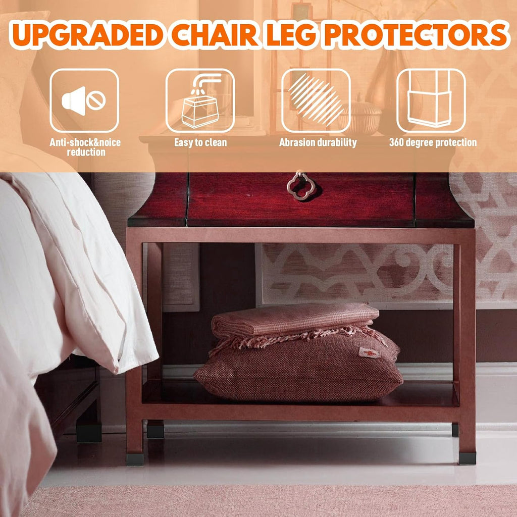 Rectangle Chair Leg Protectors for Hardwood Floors,16 PCS Silicone Covers to Protect Wood Tile Floors Felt Pads Furniture Leg Caps Reduce Noise. Easy to Move. (Black, 1.5 x3, Rectangular)