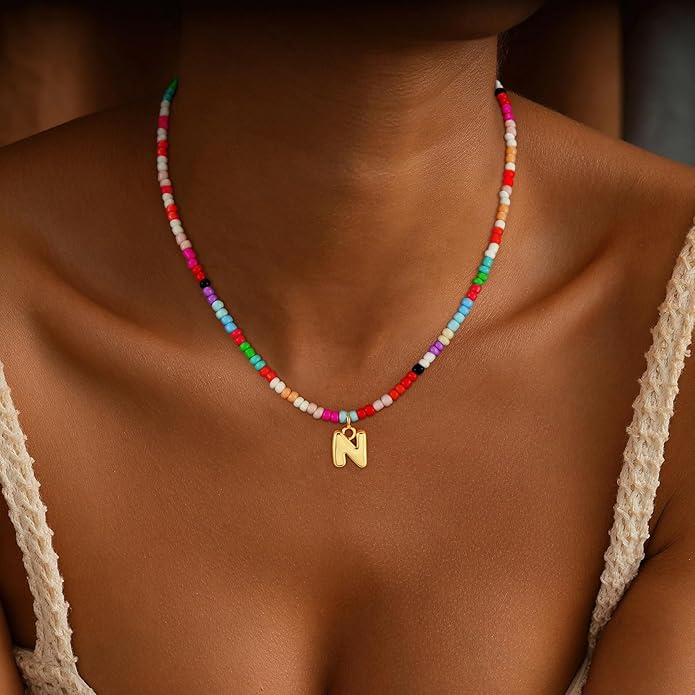 Bubble Colorful Initial Necklaces for Women Girls Kids - Teen Girls Gifts Trendy Bubble Beaded Initial Necklace Cute Letter Birthday Gifts Choker Necklace for Women Girl Kids Jewelry