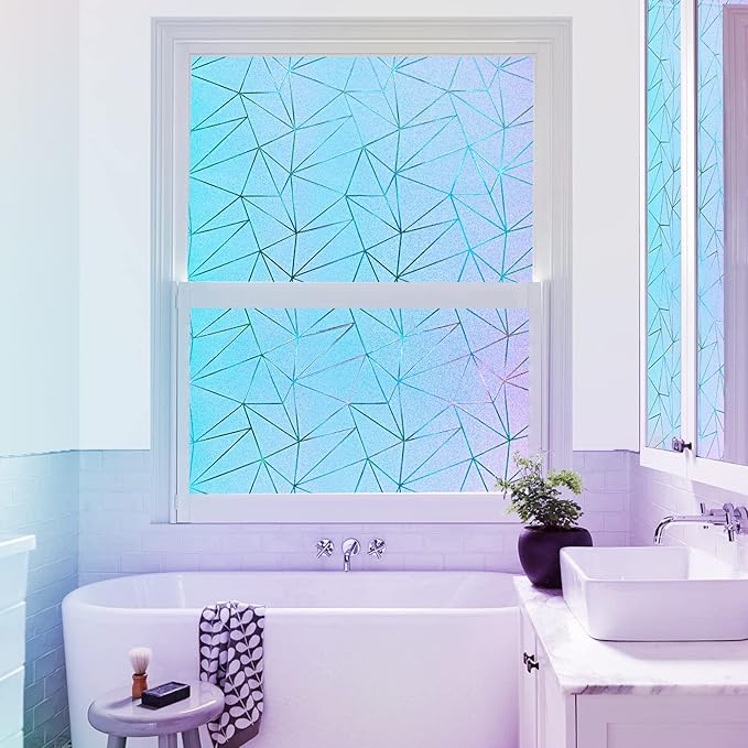 Coavas Rainbow Window Privacy Film, Frosted Glass Static Cling, Decorative for Bathroom Door, UV Blocking Window Cling, Non-Adhesive Vinyl Sticker, Day and Night Windows Tint for Home,23.6x118.1 inch