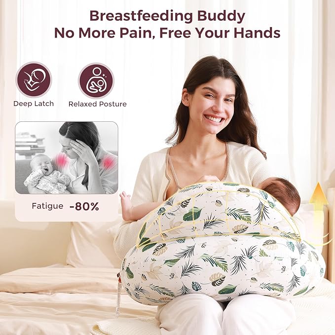 Momcozy Pioneering Safety Fence Nursing Pillow for Breastfeeding- Wider Feeding Pillows for More Support for Mom & Baby- Easier Nursing & Hand Free- Fit for All, Removable Cotton Cover
