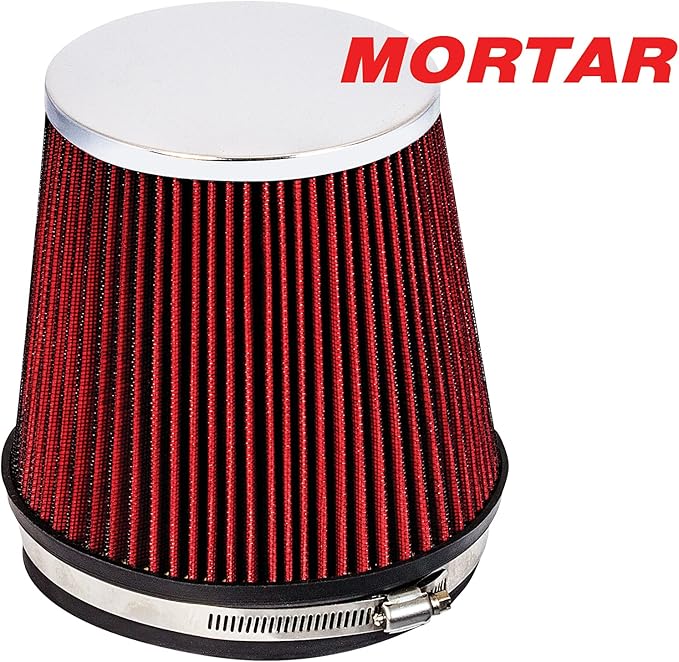 Mortar Aftermarket Auto Air Filter – 6 In Flange ID Car Enthusiast Class Universal Cold Air Intake Gulps in More Air for More Engine Power & Passionate Induction Sound, Length 6 In, Red