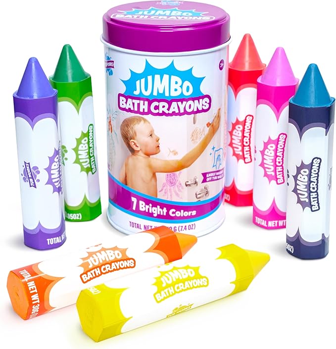Tub Works® Smooth™ Jumbo Bath Crayons Bath Toy | Nontoxic, Washable Bath Crayons for Toddlers & Kids | Unique Formula Draws Smoothly & Vividly on Wet & Dry Tub Walls | Large, Easy-Grip Bathtub Crayons