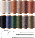 Round Polyester Waxed Thread 0.55mm, 12 Neutral Colors 76 Yards/Spool Wax Coated String Thin Cord for Leather Upholstery Sewing, Stitching, Bookbinding, Beading, Micro Knotting and Braiding