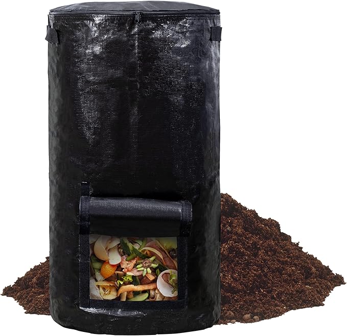 MyLifeUNIT Compost Bins Outdoor, Composting Bin for Outside Garden, Reusable Garden Yard Waste Bag, 34 Gallon (1 Pack, Black)