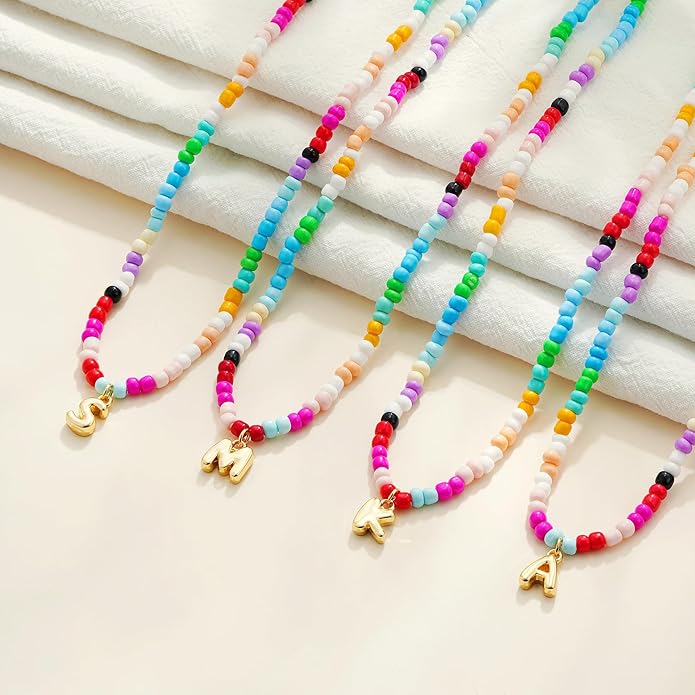 Bubble Colorful Initial Necklaces for Women Girls Kids - Teen Girls Gifts Trendy Bubble Beaded Initial Necklace Cute Letter Birthday Gifts Choker Necklace for Women Girl Kids Jewelry