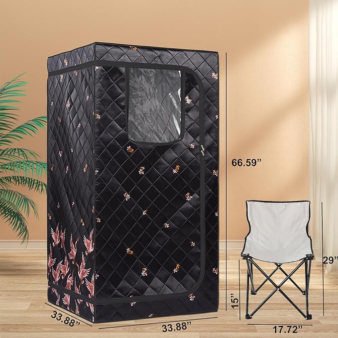 Smartmak Full Size Portable Home Sauna Kit, 1 Person Far Infrared Sauna, Full Body Sauna Tent for Relaxation, with Timer & Temperature Remote Control, Foot Heating Pad,Upgraded Folding Chair - Black