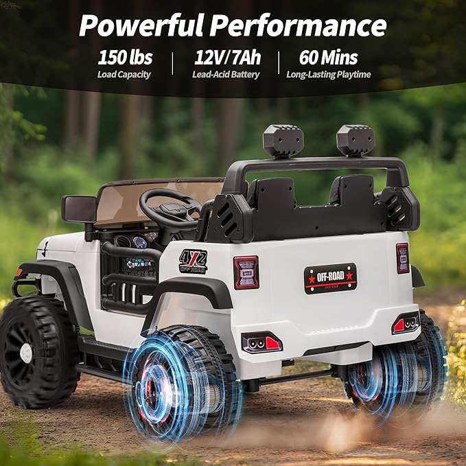 2 Seater Ride on Car Truck, 12V Kids Electric Ride on Toy for Big Kids Age 3-8 w/Remote Control- White