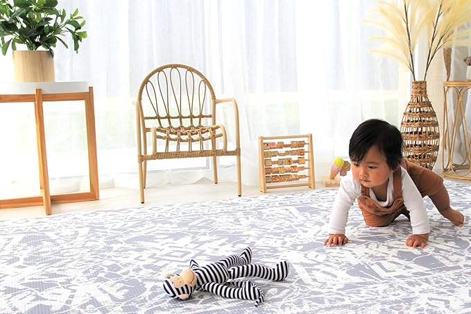 Cushmat Stylish Reversible Foam Play Mat (Large, Explorer - Cloud Indigo) - Soft, Waterproof, Durable Play mat for Infants, Babies, Toddler, Kids & Grownup - 6.5ft x 4.5ft