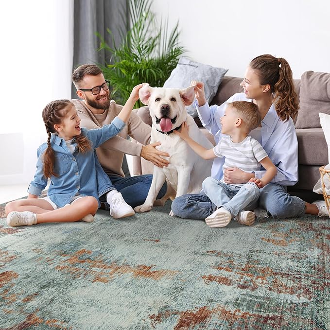 5x7 Area Rugs for Living Room Rug Washable: Modern Rug for Dining Room Bedroom Carpet Non Slip Low Pile 5 by 7 Indoor Abstract Nursery Home Office Red Brown