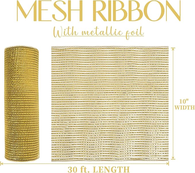 MEEDEE Gold Deco Mesh - 10 Inch Wide Antique Gold Foil Metallic Mesh Fabric for Christmas Tree, Wreaths, Garland, Gift Wrapping, Bows Making (30 Feet)