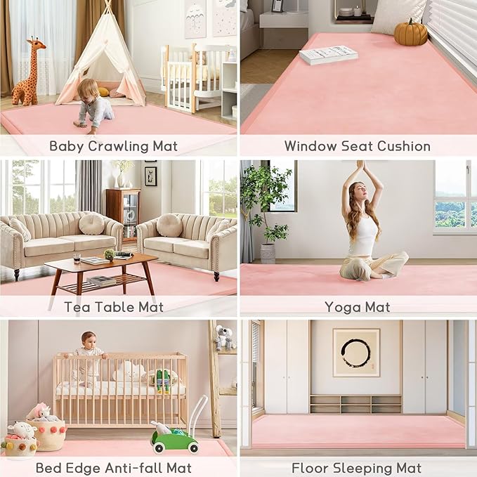 Baby Play Mat for Floor Tummy Time Mat Nursery Rug Muscle Mat Area Rug Playroom Rug Tatami Mat 4'11x3'28" Memory Foam 1.3" Thick Crawling Mat for Babies,Toddlers, Infants, Kids,Floor Mat(Pink)