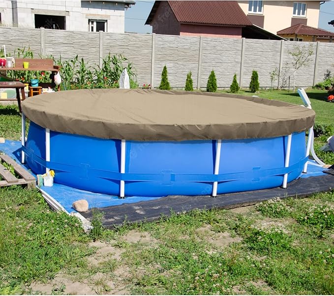 ECOOPTS 15 ft Round Pool Cover for Above Ground Pools, Swimming Pool Cover Protector Winter Safety Cover (Sand)