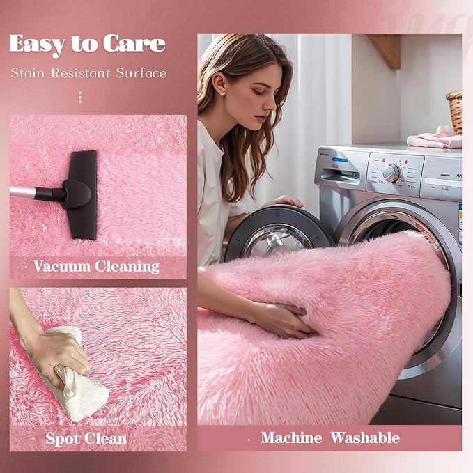 4FT Round Rug for Bedroom: Fluffy Shag Soft Washable Rugs Circle Small Fuzzy Plush Indoor Carpet for Living Room Nursery Playroom Dorm Kids Girls Boys Room (Pink, 4'x4')