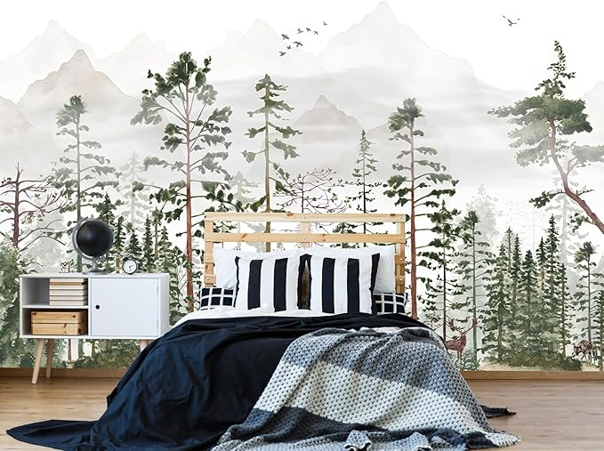 Green Forest Woodland Wallpaper Wall Mural for Nursery Room Girls Room Boys Room(Not Self-Adhesive)
