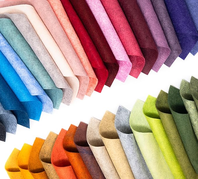 Merino Wool Blend Felt, 35 Pieces, Assorted Heathered Colors, Made in USA, Crafting and Sewing (6""X6"")