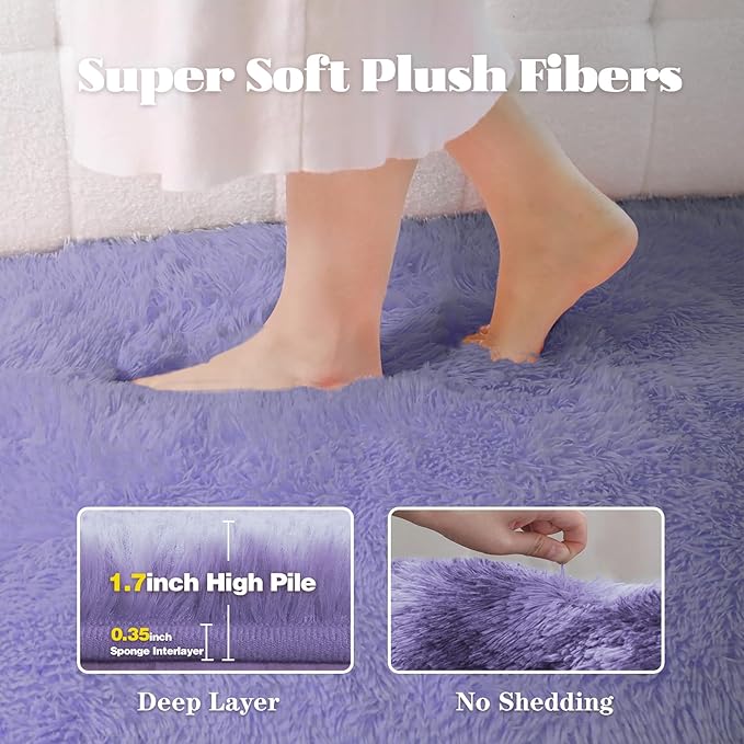 4x6 Area Rug for Living Room: Fluffy Shag Soft Washable Rugs Fuzzy Plush Indoor Carpet for Bedroom Nursery Playroom Dorm Kids Girls Boys Room (Purple, 4'x6')