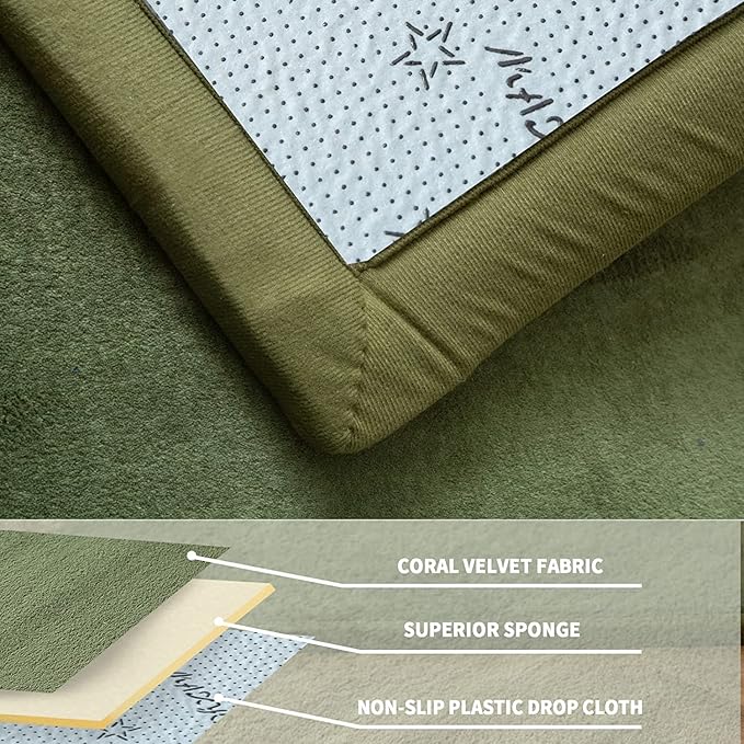 MAXYOYO Baby Play Mat, 1.2" Thick Memory Foam Soft Padded Carpet with Non-Slip Backing, 5x7 ft Japanese Tatami Rug Living Room for Kids, Toddler, Children, Nusery(Olive Green)