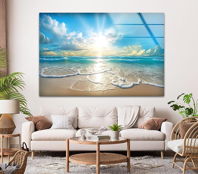 My Photostation.com 20Wx14H'' Beautiful Sunset & Ocean Glass Wall ArtTempered Glass Printing Wall Decor Large Wall Art Wall Hangings