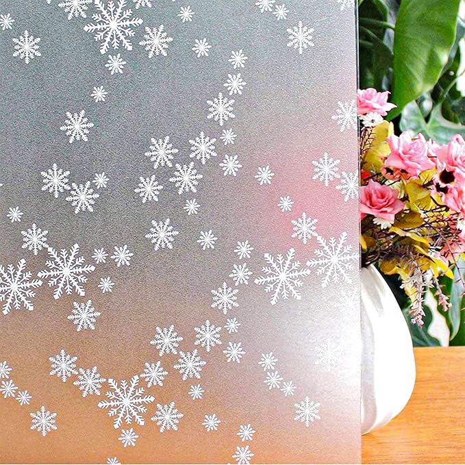Niviy Christmas Decorations Privacy Window Film Snowflakes Window Clings Decals Stickers Non Adhesive Frosted Glass Film Heat Control 17.7” x 78.7”