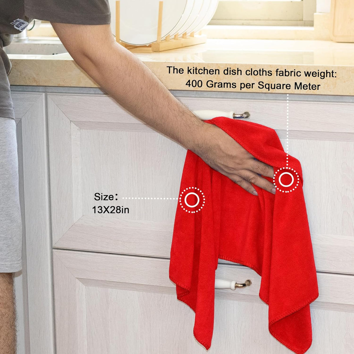 kimteny 13x28 Inches Kitchen Cloth Dish Towels, 400 GSM Premium Dishcloths, Super Absorbent Coral Velvet Microfiber Cleaning Cloths, Fast Drying Rags for Washing Dishes (6 Pack, Red)