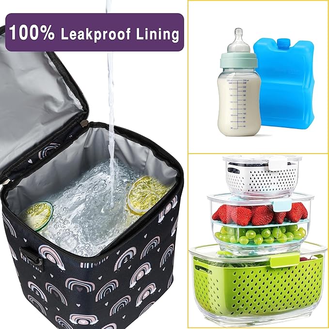 Breastmilk Cooler Bag with Ice Pack Fits 4 Baby Bottles Up to 9 Ounce Insulated Baby Bottle Bag Breast Milk Cooler on the Go with Strap Fits Medela/Dr.Brown's for Nursing Mom Daycare, Work or Travel