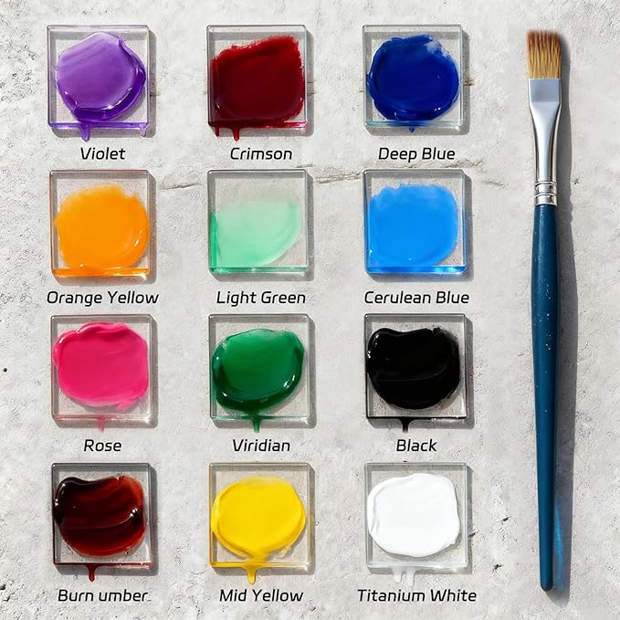 Magicdo Glass Paint Stained Transparent Glass Window Paint Set Great for Glass Painting, Wine Glasses, Light Bulbs, Ceramic, Non-Toxic, Waterproof, Halloween Art Decor(12 Colors x 12ml with Palette)