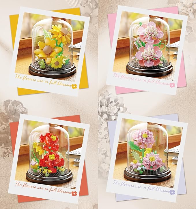 Fantasy Pink Flowers Home Bouquets Dust Cover Set Building Toy Creative Assembly Bonsai Tree, Ideal for Valentine's Anniversaries Birthday