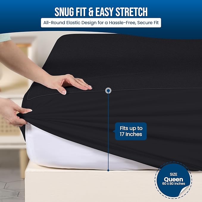 Utopia Bedding Waterproof Mattress Protector Queen Size, Premium Terry Mattress Cover 200 GSM, Breathable, Fitted Style with Stretchable Pockets (Black)