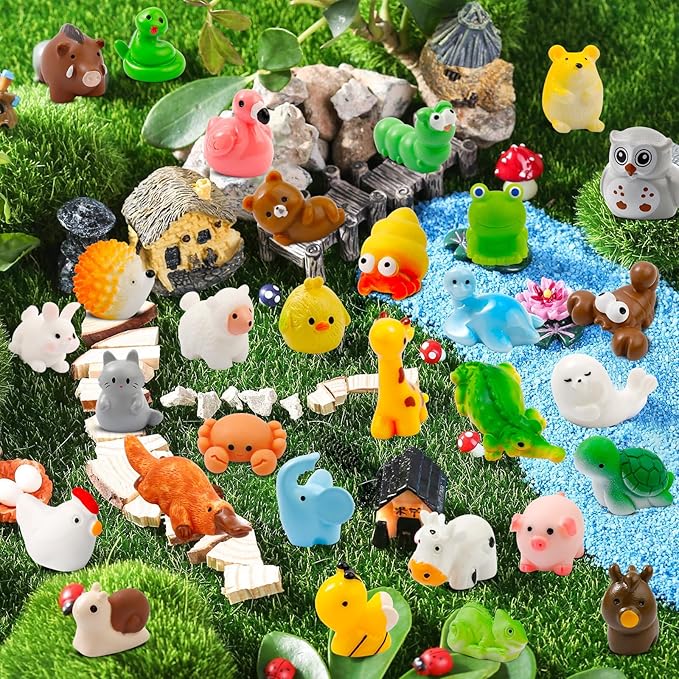 42 Pcs Mini Resin Animals 42 Styles Resin Animals Figurines Bulk for Fairy Garden Miniature Dollhouse Accessories Hide Crafts Decor