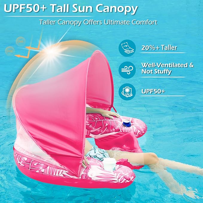 Jasonwell Pool Float with Canopy - Inflatable Pool Floaties Adult Floating Pool Chair Lounge Floats for Swimming Pool Water Chair Pool Lounger with Cup Holders Pool Toy Party Floaty for Adults