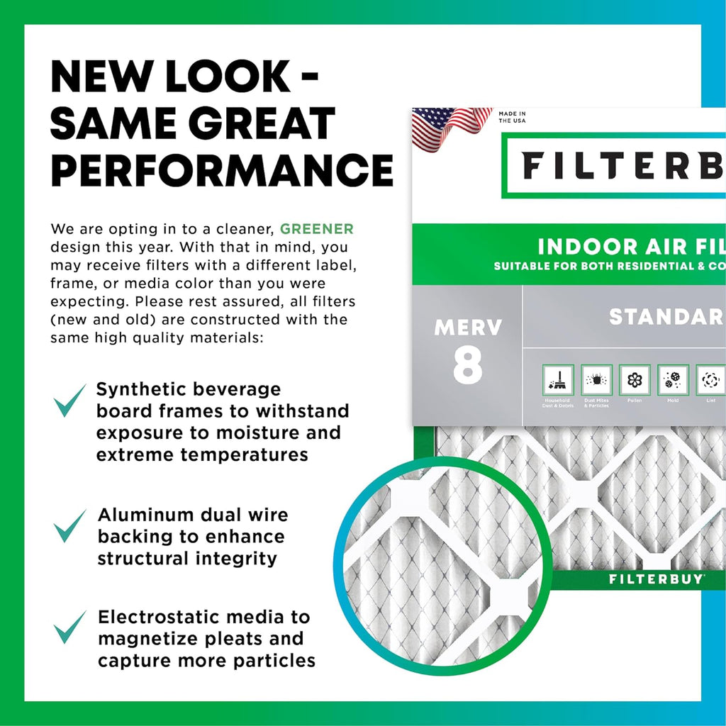 Filterbuy 16x30x2 Air Filter MERV 8 (MPR 700) Dust Defense Replacement (6-Pack), Electrostatic Pleated HVAC AC Furnace Filters, Made in USA (Actual Size: 15.69 x 29.69 x 1.75)