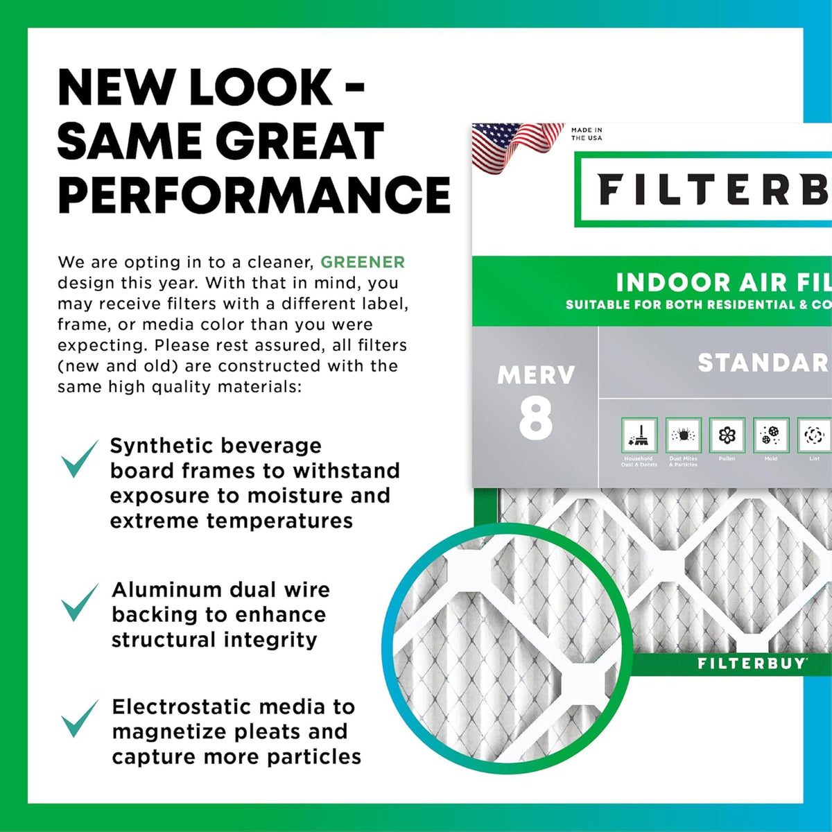 Filterbuy 18x24x1 Air Filter MERV 8 (MPR 700) Dust Defense Replacement (6-Pack), Electrostatic Pleated HVAC AC Furnace Filters, Made in USA (Actual Size: 17.38 x 23.38 x 0.75)