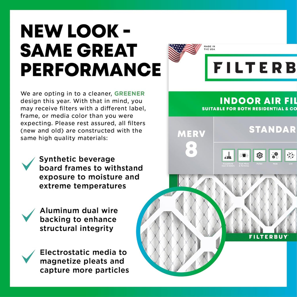 Filterbuy 24x30x2 Air Filter MERV 8 (MPR 700) Dust Defense Replacement (6-Pack), Electrostatic Pleated HVAC AC Furnace Filters, Made in USA (Actual Size: 23.50 x 29.50 x 1.75)