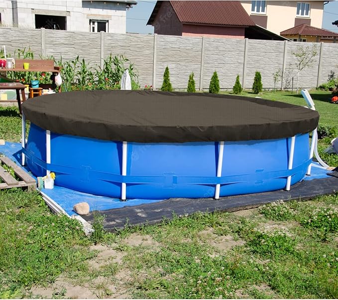 ECOOPTS 14 ft Round Pool Cover for Above Ground Pools, Swimming Pool Cover Protector Winter Safety Cover (Brown)