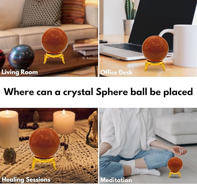 Amazing Gemstone Red Goldstone Crystal Ball with Stand - 2 Inches Crystal Sphere Meditation Balls for Witchcraft and Decorative Balls