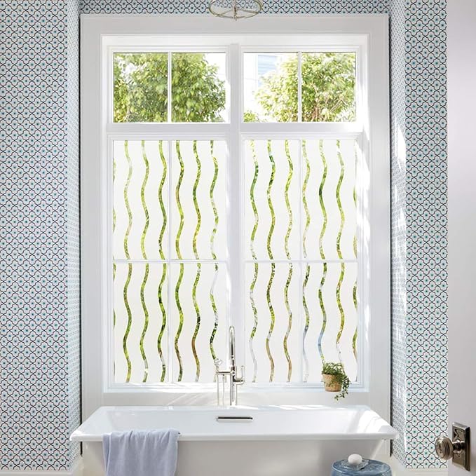 LEMON CLOUD Window Film for Privacy and Light Protection，Non Adhesive Removable Glass Covering Opaque Window Sticker Self Static Cling Vinyl Glass Film for Home Office (35.4 x 78.7 Inch,Wavy)