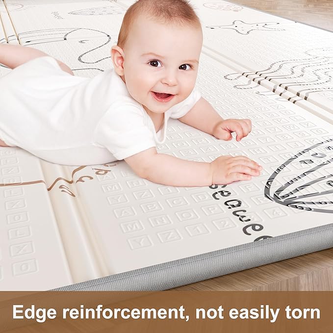 59x59 Baby Play Mat, Foldable Baby Mat for Floor Tummy Time and Crawling Mat, Waterproof & Anti-Slip Reversible Portable Play Mat for Toddler Infant
