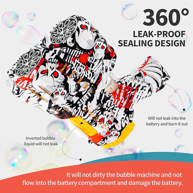 2 Pack Bubble Guns for Kids, Rechargeable LED Light Up Graffiti Bubbles Machine Blower with 2 Bottles Refill Solution for Kids 4-8, Bubble Makers Blaster for Toddlers