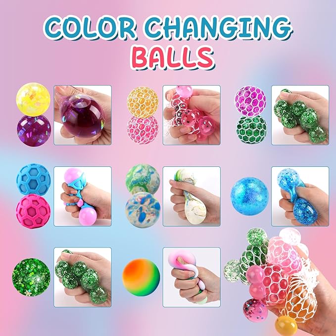 54 Pack Stress Balls, Squishy Balls, Squeeze Balls for Adults, Stress Relief Balls, Prize Box Stuffers, Party Favors