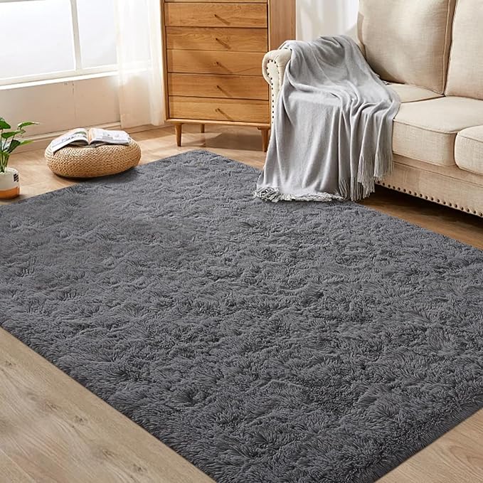 4x6 Area Rug for Living Room: Fluffy Shag Soft Washable Rugs Fuzzy Plush Indoor Carpet for Bedroom Nursery Playroom Dorm Kids Girls Boys Room (Dark Grey, 4'x6')