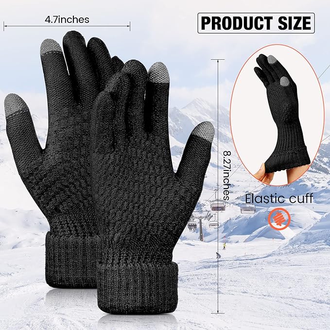 Geyoga 2 Pairs Women's Winter Touch Screen Gloves Soft Warm Fleece Lined Knit Elastic Cuff Winter Texting Gloves