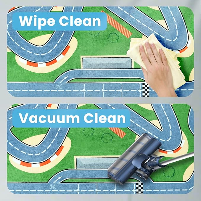 1.3" Thick Educational Baby Floor Play Mat 79x118, Basic Padded Memory Foam Kids Mat, Large Non-Slip Plush Playmat for Nursery Playroom Classroom (Race Track)