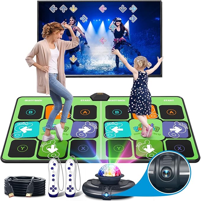 FWFX Wireless Dance Mat for TV, 2-Player Musical Electronic Dancing Pad for Kids & Adults, for Family Party Games, Exercise, Yoga & Fitness - Birthday for Boys & Girls(Green)