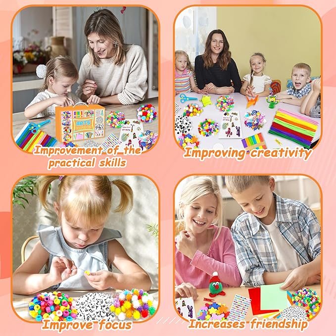 2000 PCS Arts and Crafts Supplies for Kids All-in-1 Craft Kit with Pipe Cleaners Craft Box Set DIY Crafting Supply School Supplies Toys Gifts for Girls Boys Ages 4-6, 6-8, 8-12, Orange