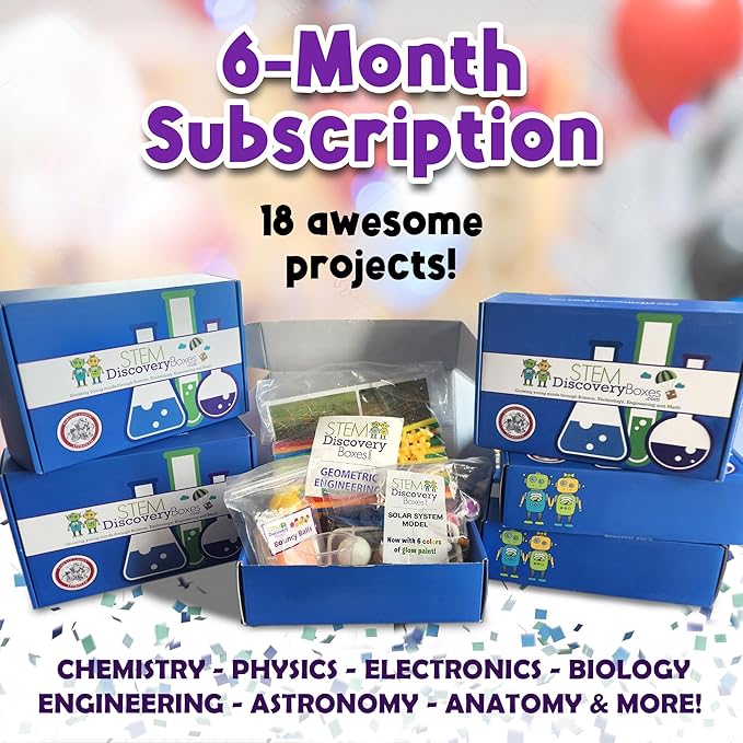 Stem Learning 6 Monthly Subscription Box Kits w/ 18 Projects - Summertime Remote School Building Toys - Science, Technology, Engineering, Mathematics - Activities for Kids Boys & Girls Ages 7-12