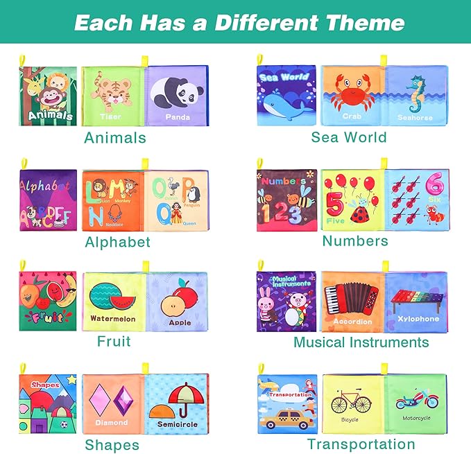 Baby Bath Books, Nontoxic Fabric Soft Baby Cloth Books, Early Education Toys, Waterproof Baby Books for Toddler, Infants Perfect Shower Toy, Kids Bath Toys Birthday Gift (Pack of 8)